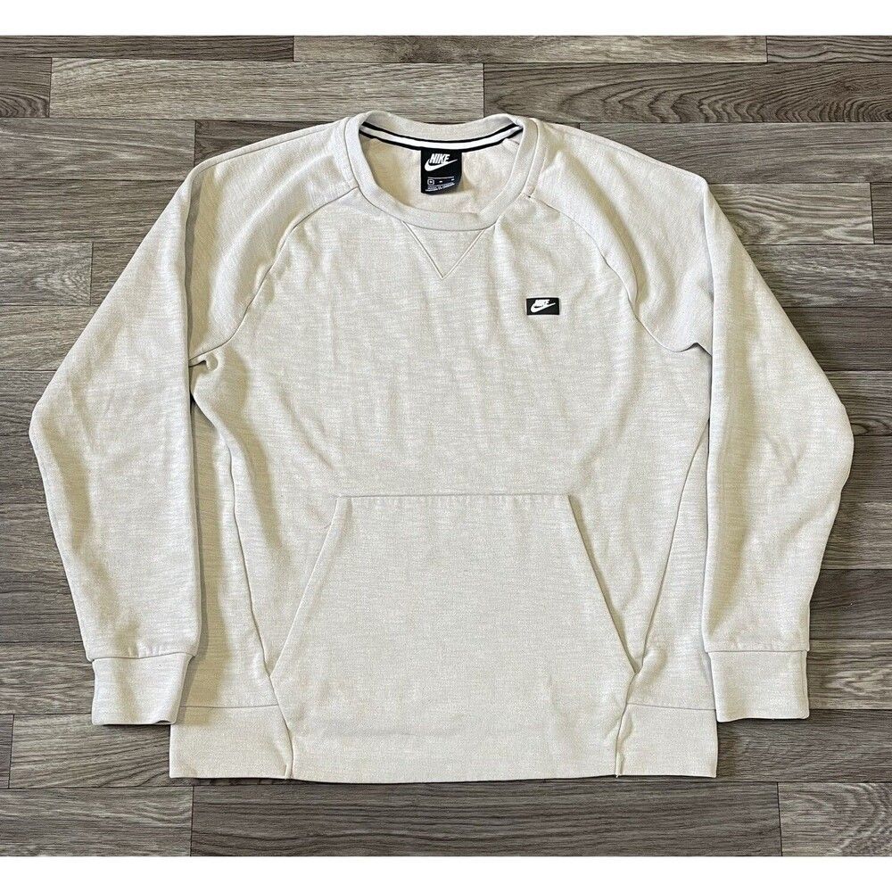 Nike Crewneck Sweatshirt Men’s Medium Solid Beige Swoosh Logo Classic